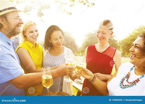 Diverse Neighbors Drinking Party Yard Concept Stock Image Image Of