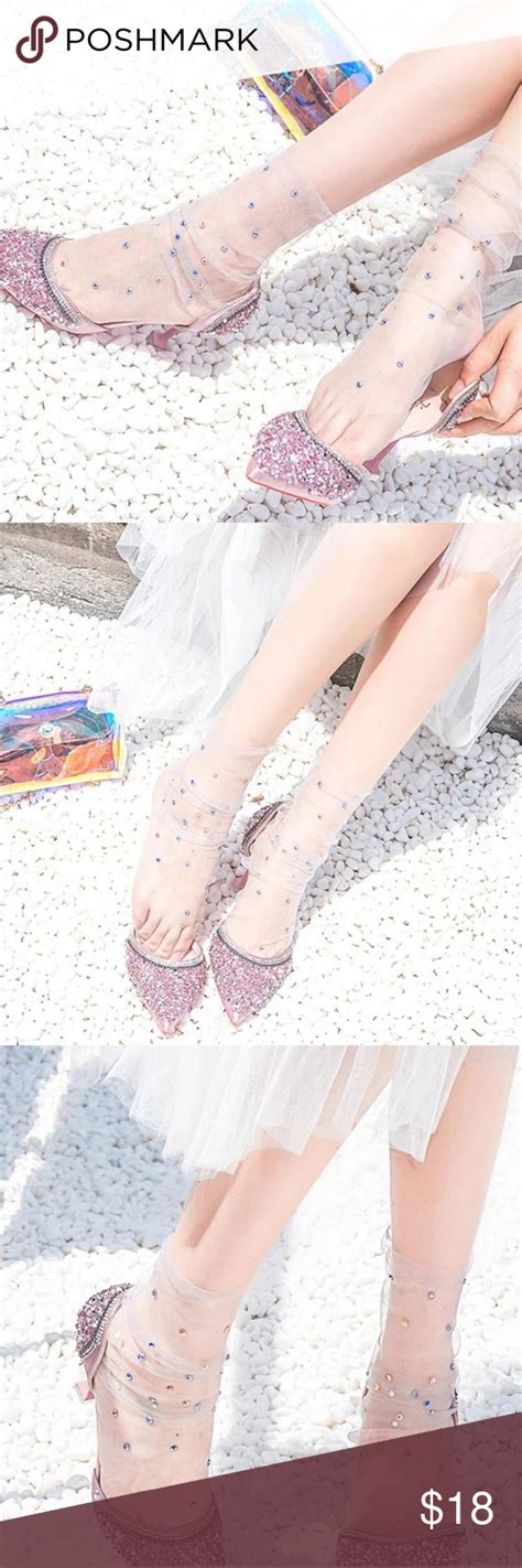 Women's ankle socks floral pattern flower white. White Rhinestone Sheer Socks | Sheer socks, White ...