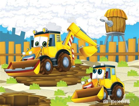 The cartoon digger - illustration for the children Wall Mural • Pixers
