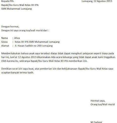 Ini adalah contoh surat izin yang diperuntukkan kepada orang tua wali murid. Kumpulan Contoh Surat Izin Sekolah Sd Kelas 5
