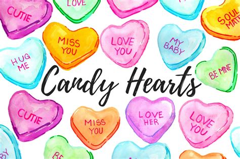 Valentines Candy Hearts Clipart Photoshop Graphics ~ Creative Market
