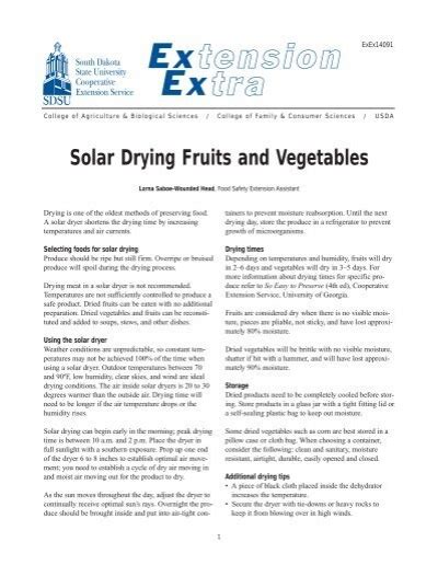Solar Drying Fruits And Vegetables South Dakota State University