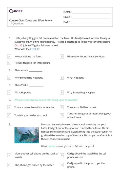 Printable Identifying Cause And Effect In Fiction Worksheets Quizizz
