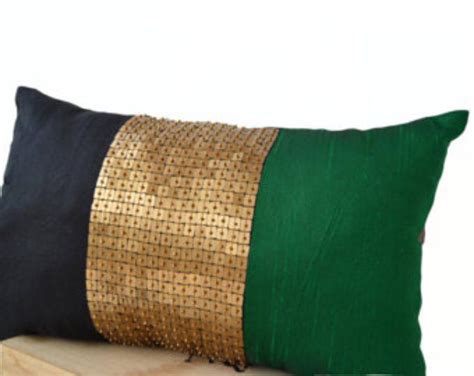 Throw Pillows Emerald Green Cushion With Gold Sequin Boarder Etsy