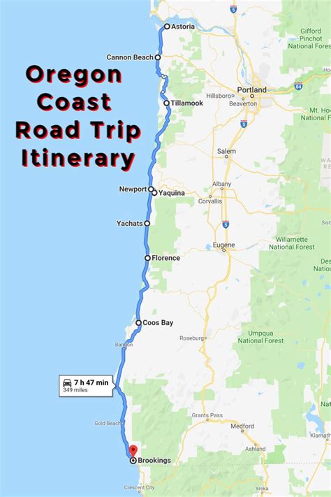 Oregon Coast Road Trip A Driving Itinerary Highlighting Printable Map