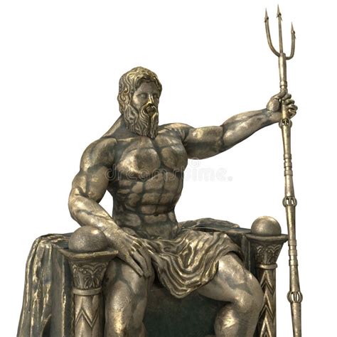 Estatua De Bronce Del Dios Griego Poseidón Sobre Un Aislado Fondo Blanco Ilustración 3d Stock De