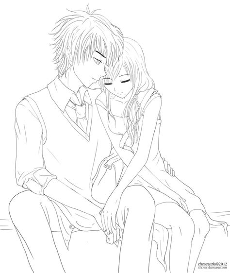 Hugging Anime Couple Lineart Suzu Lineart By Gothicraine On