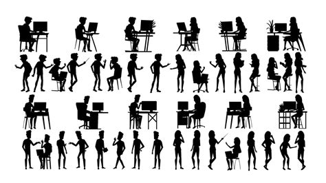 Business People Silhouette Set Vector Man Woman Group Outline