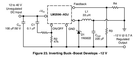 This feature greatly simplifies the design when the lm2596 is used as shown in the figure 1 test circuit, system performance will be as shown. buck - LM2596 inverting mode to generate -5v - Electrical Engineering Stack Exchange