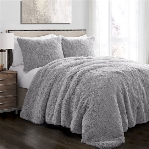 Lush Decor Emma Faux Fur Polyester Comforter Fullqueen Light Gray 3