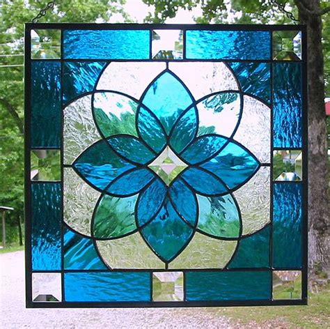 Aqua Blue Geometric Stained Glass Panel Diy Stained Glass Window Stained Glass Diy Stained