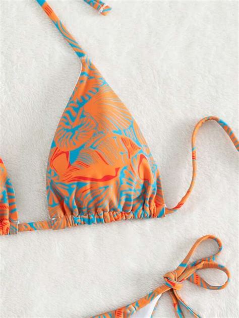 Is That The New Allover Print Bikini Set Halter Triangle Bra And Tie Side