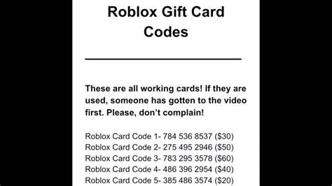 Free Robux T Card Codes Part 2 Youtube