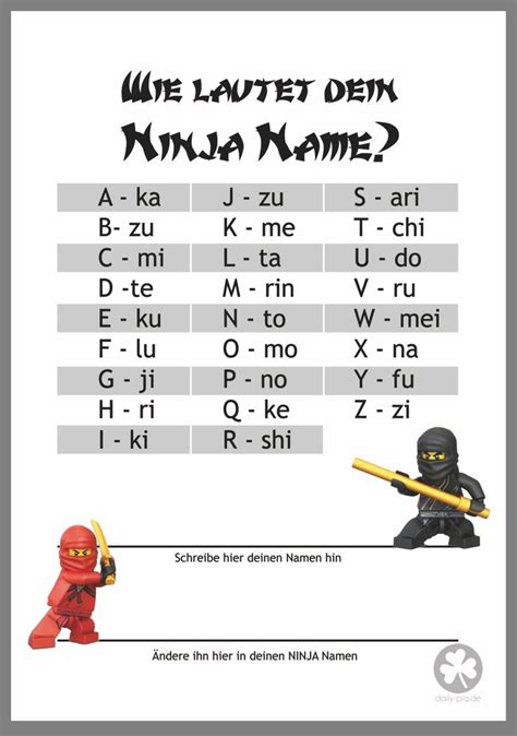 Ninja Name Ninja Namen Ninja Geburtstag Lego Geburtstagsparty