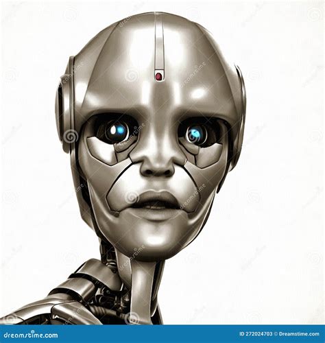 Illustration Of Futuristic Fantastic Android Robot Portrait Painting On