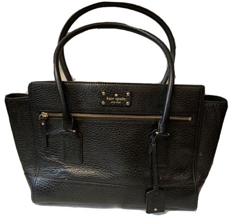 Kate Spade Black Cow Leather Large Tote Handbag Shoulder Bag Zipper