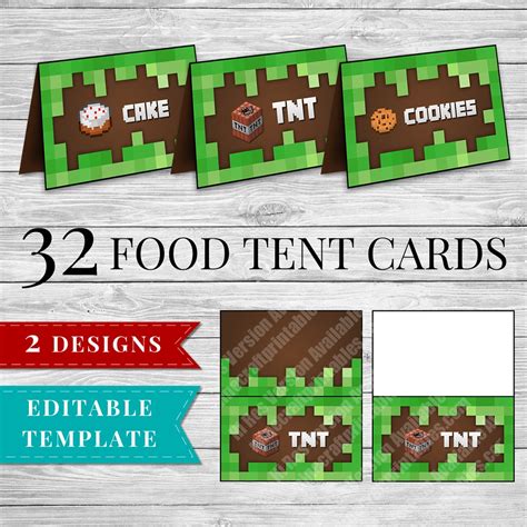 Minecraft Food Cards Party Printables Minecraft Party Ideas Free