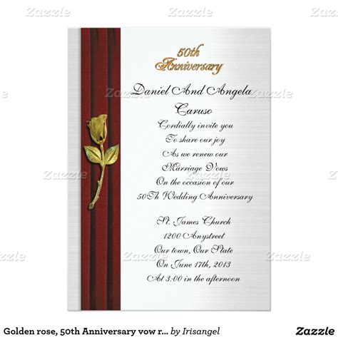 Golden Rose 50th Anniversary Vow Renewal Invitation Zazzle Vow