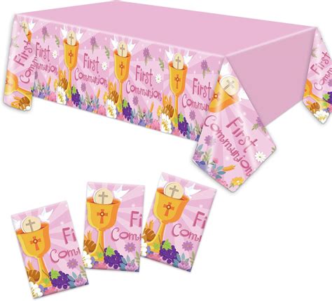 3 Pack Pink Baptism Tablecloths Plastic Disposable