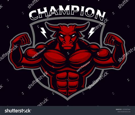 Coloured Badge Bull Bodybuilder On Dark Stock Vector Royalty Free
