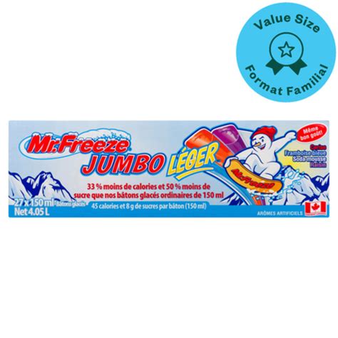 Mr Freeze Lite Freezies 50 Less Sugar Assorted Jumbo 27 X 150 Ml