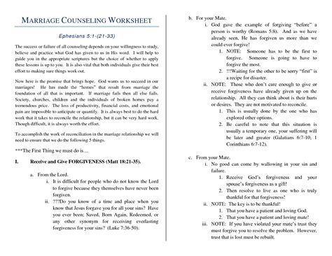 Printable Marriage Counseling Worksheets Printable Worksheets