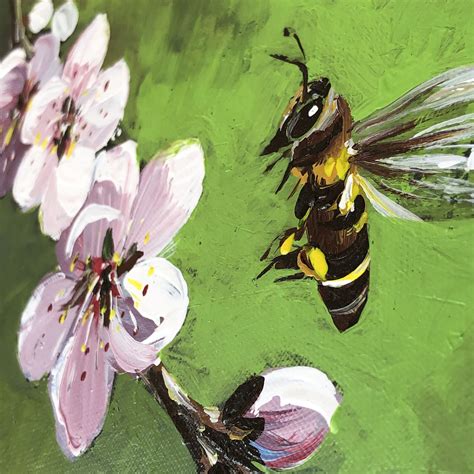 Bee On A Flower Canvas Painting Spring Acrylic Original Etsy