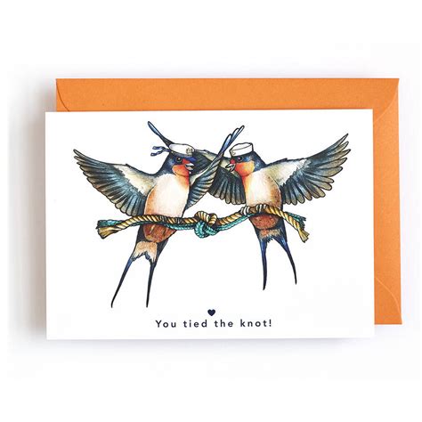 You Tied The Knot Swallow Couple Wedding Card By Birds In Hats