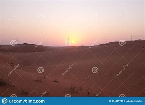 Beautiful Desert Sunrise With Plant Silhouette In The Arabian Desert