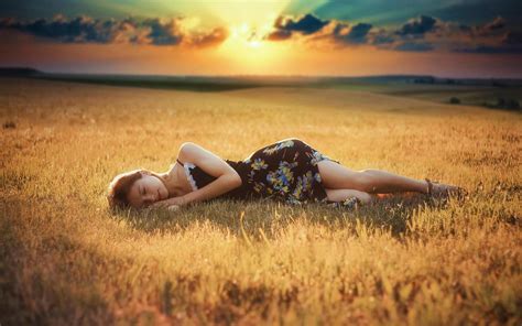 Sunlight Women Sunset Sea Sand Grass Field Photography Lying