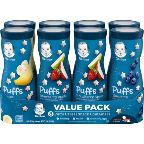 Gerber Puffs Cereal Snack Variety Pack Banana Strawberry Apple And