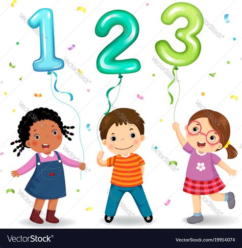 Cartoon Kids Holding Number 123 Shaped Balloons Vector Image