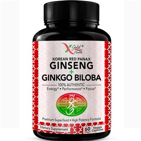 Korean Red Panax Ginseng 1200mg Ginkgo Biloba Extra Strength Root Extract Powder Supplement