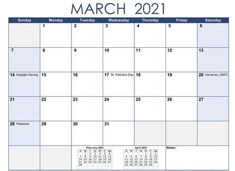 Holidays Calendar Template For March 2021 In 2021 Calendar Printables