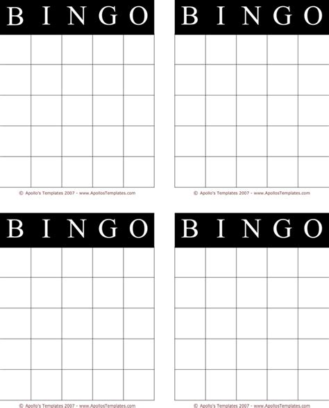 Free Bingo Card Template Pdf 166kb 1 Pages