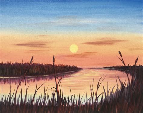 Marsh Sunrise Sunrise Painting Sunset Canvas Painting Landscape