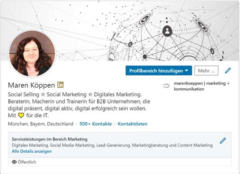 Your linkedin public profile url is visible when you look at your profile. LinkedIn Profil mit Serviceleistungen - marenkoeppen