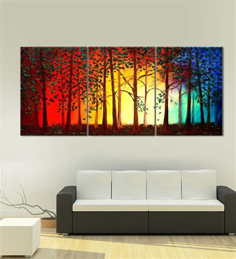 Buy Multicolour Framed Handmade Tree Acrylic Painting On Canvas Modern Abstract Wall Art By