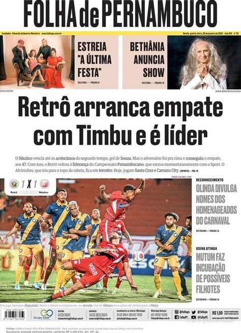 Capa Folha De Pernambuco Edição Quinta26 De Janeiro De 2023