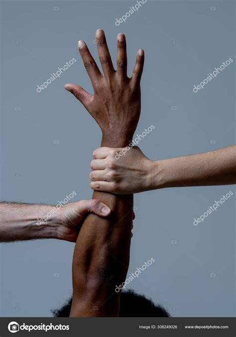 Black African American Caucasian Hands Holding Together White Black