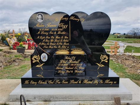 Double Heart Black Polished Granite Headstone By Northern
