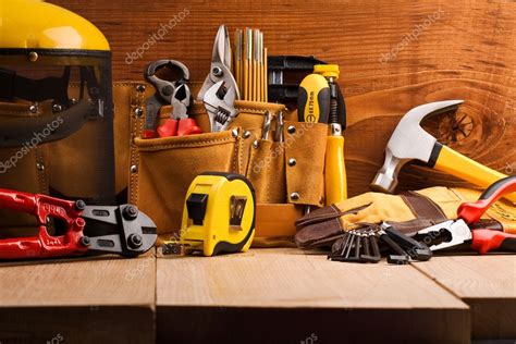 Set Of Working Tools On Wooden Boards Stock Photo By ©mihalec 5993206