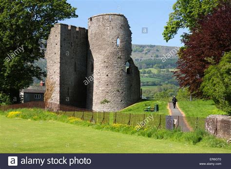 Quarantine measures likely in place. Ruins of Crickhowell Castle, Crickhowell, Powys, Wales ...