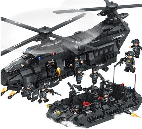 1351pcs Military Swat Légo Team Helicopter Tank Transport Model