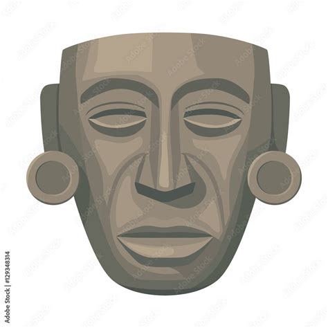 Mayan Mask Icon In Cartoon Style Isolated On White Background Mexico