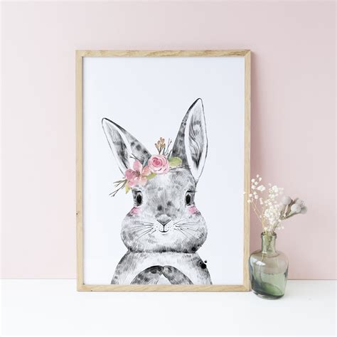 Floral Woodland Bunny Rabbit Girls Nurserybedroom Wall Art Decor