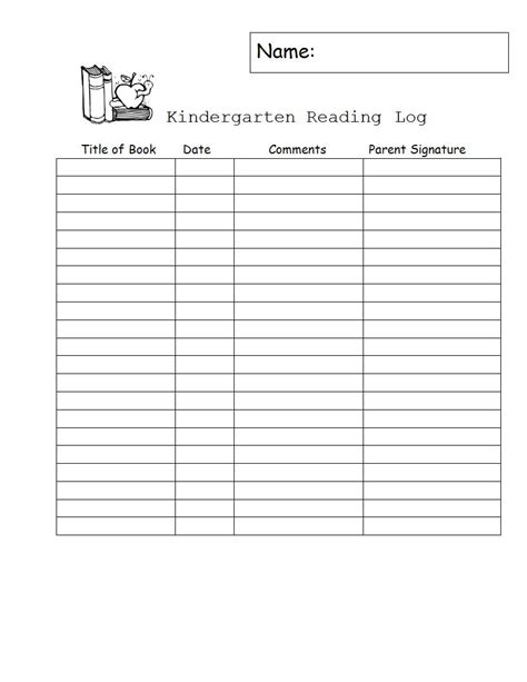 Printable Kindergarten Reading Log