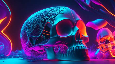 Wallpaper Neon Skull Glowing Pattern Wallpaperhub