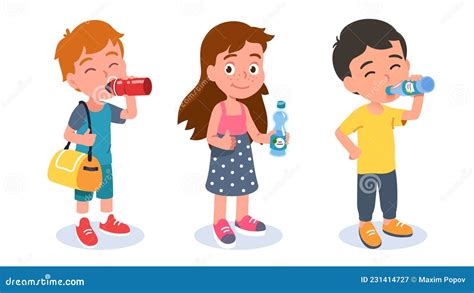 Niños Preescolares Bebiendo Botellas Ilustración Del Vector Ilustración De Gente Colegial