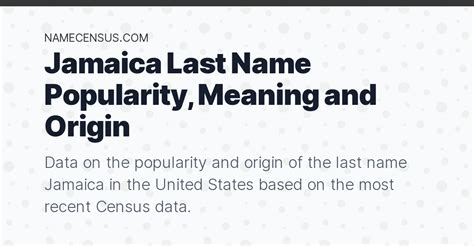 Jamaica Last Name Popularity Meaning And Origin